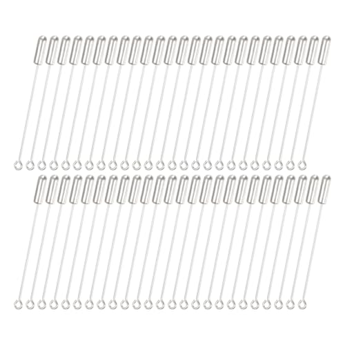 M METERXITY 50-Pack Brooch Stick Pins, 2 Inch Copper Long Needle Eye Pin with Stopper Ends for DIY Clothing/Accessories/Suit Tie/hat/Scarf/Jewelry, Straight Flat Head Pins [Bright Silver]