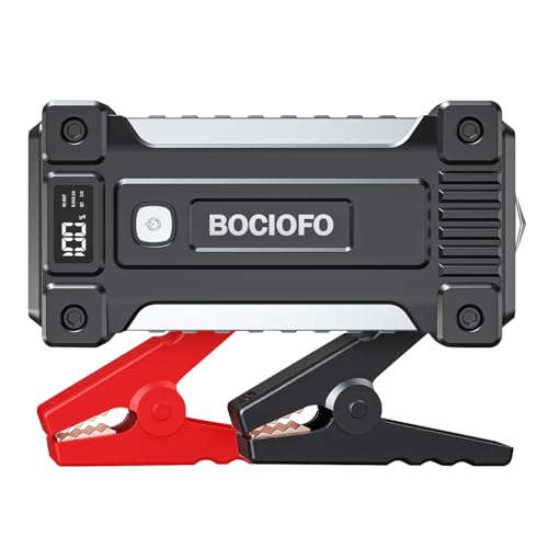 BOCIOFO Starthilfe Powerbank für pkw, 6000A Auto Starthilfe Powerbank 12V (Bis zu 10L Benzin/10L Diesel), Booster Auto Starthilfe mit Starthilfekabel Taschenlampe USB Schnellladung 3.0