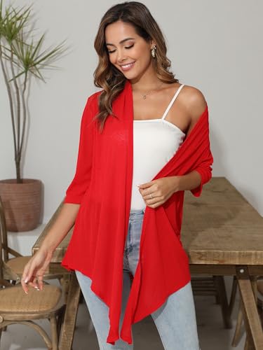 Image of Women's Lightweight Open Front Cardigans Short Sleeve Casual Soft Sheer Cardigan S-2XL with Pockets