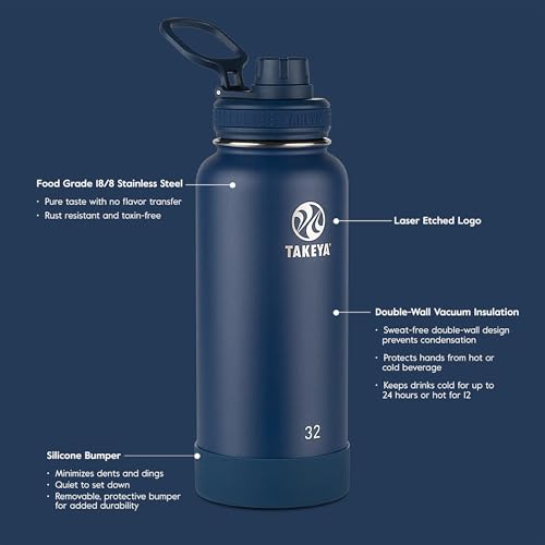 Image of Takeya Actives Stainless Steel Water Bottle, Insulated Spout Lid, Keeps Drinks Cold 24 Hrs, Leakproof, Durable, Dishwasher Safe, Ideal for Gym, Travel, Fits Most Cup Holders, 40 oz /Pink Mimosa