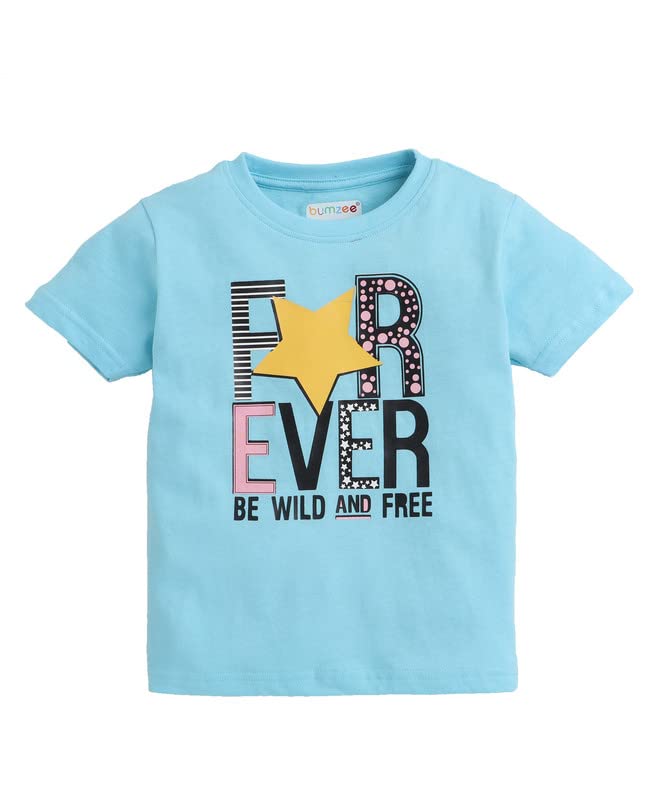 Image of BUMZEE Blue & Pink Girls Half Sleeves T-Shirt & Pajama Set Pack of 2 Age - 3-4 Years