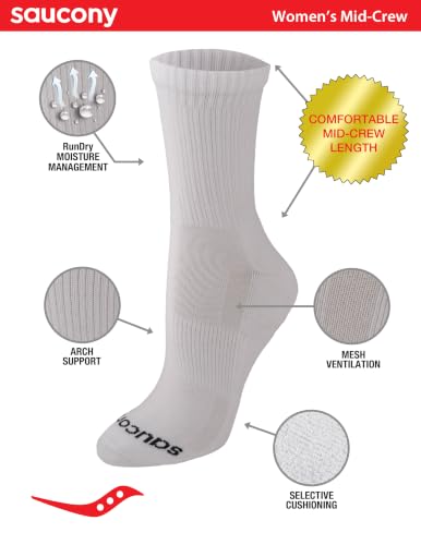 Image of Saucony Women's RunDry Performance Heel Tab Athletic Socks, Available in S-L (8, 16, 24 Pairs)