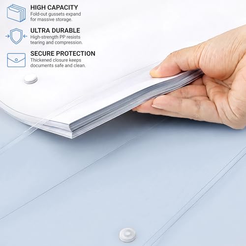 Image of Goaste 30 Pack Clear Plastic Envelopes, 11x17 Inch Snap Closure File Folders, A3 Document Storage Organizers, Reusable Poly File Holder for Office School Home Blueprints Drawings Construction Plans