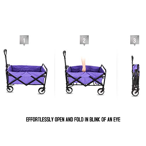Whitsunday Collapsible Folding Garden Outdoor Park Utility Wagon Picnic Camping Cart 5“ Solid Rubber Wheels (Purple) #TOP7