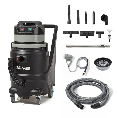 Dapper Supply Commercial Wet/Dry Vacuum Cleaner with Steam, Cold Water Extraction & Soap Dispensing Scrub Brush, Complete Accessory Kit for Carpet, Upholstery & Hard Floor Cleaning, 4.5 Gal. Tank