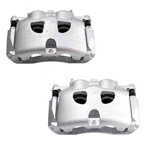 Image of TRQ Front Driver and Passenger Side Brake Caliper Set Caliper Brackets Hardware Compatible with 10-21 Ford Expedition 10-11 F-150 09-21 Lincoln Navigator