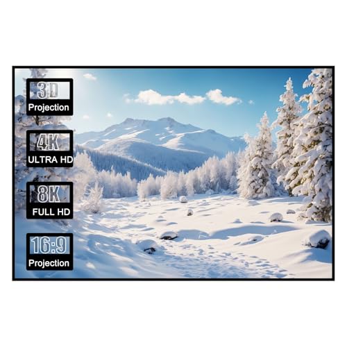 Pantalla de proyección de Marco Fijo de 60 Pulgadas, Formato 16:9, Compatible con 8K, 4K Ultra HD y 3D, Montaje en Pared para Cine en casa, Oficina