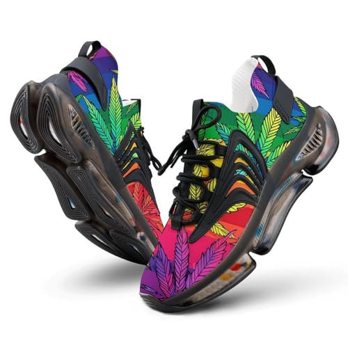 Rainbow Weed Leaf Men's Running Shoes Lightweight Walking Shoe Breathable Sneaker 11women/8.5men（EUR42）