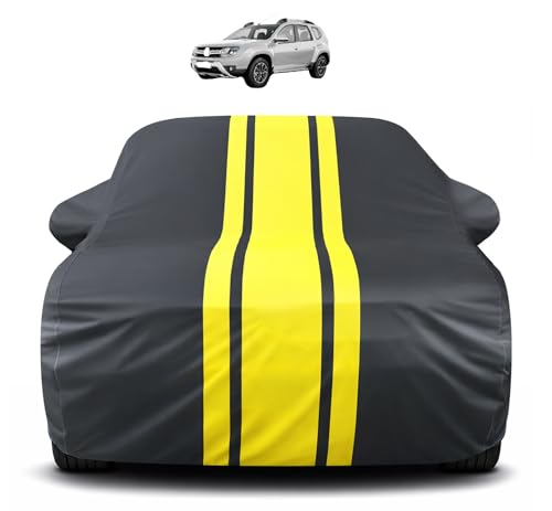 Image of Auto Hub Car Cover Compatible with Renault Duster (Model : 2018-2025) with Mirror Pocket, Soft Cotton Lining, Duster Car Cover Waterproof - Yellow-Black