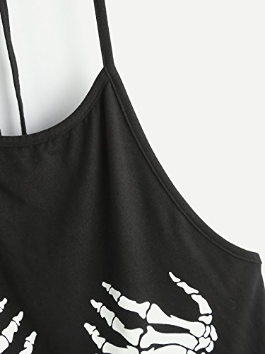 ROMWE Women's Human Skeleton Skull Hand Print Self Tie Halter Neck Cami Crop Top M Black - Image 4