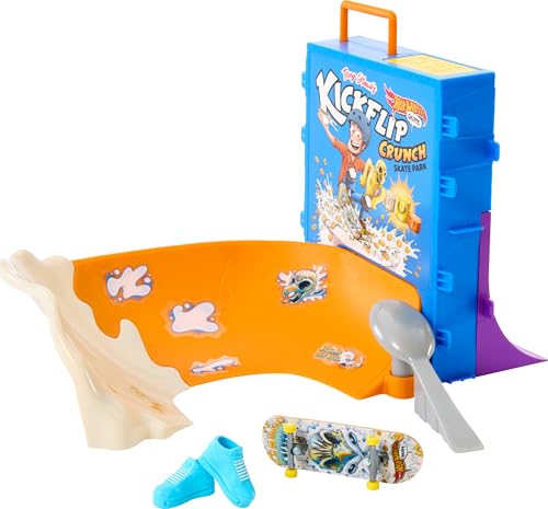 Hot Wheels Coffret Bol De Céréales Skate Tony Hawk avec 1 Fingerboard Exclusif Et Chaussures De Skate Amovibles pour Doigts, Rangement Inclus, Jouet Enfant, A Partir De 4 Ans, HTP09