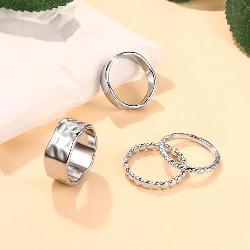 Image of Fansilver Stackable Chunky Gold Rings for Women Non Tarnish Dainty 14K Gold Plated Stacking Thumb Rings Set Trendy Gold Wedding Band Ring Size 5-11