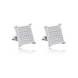 TOPGRILLZ 925 Sterling Silver Square Screw Stud Earrings 14K Gold 5A+ Cubic Zirconia Iced Out Square Screw Back Hypoallergenic Cube Large Stud Earrings For Men Women(02Silver)