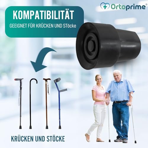 OrtoPrime Packung mit 2 rutschfesten Krücken, Krücken, Krücken, Röhren, 18 mm, 19 mm und 20 mm, Stöcke, Spitzen für Krücken und Unterteile, Gummidübel, Stöcke und Krücken, 2 Stück