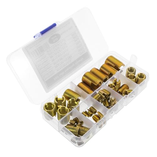 SOESFOUFU 50pcs Carbon Steel Thread Repair Insert Self Tapping Threaded Sleeves for Easy Installation Durable Slotted Inserts for Automotive and DIY Repairs
