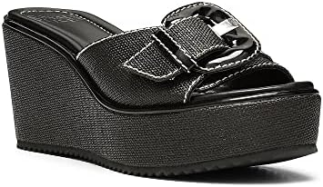 Donald Pliner Women's IVOR Raffia Wedge Sandal, Black, 8.5 | Image 3