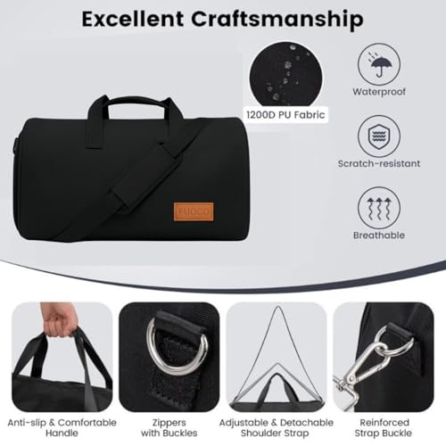 Image of FUOCO Convertible Garment Duffel Bag for Travel - 2 in 1 Suit Carry On Bag Wrinkle Free Clothes Organizer with Shoe Compartment Waterproof Business Travel Bag for Men Women