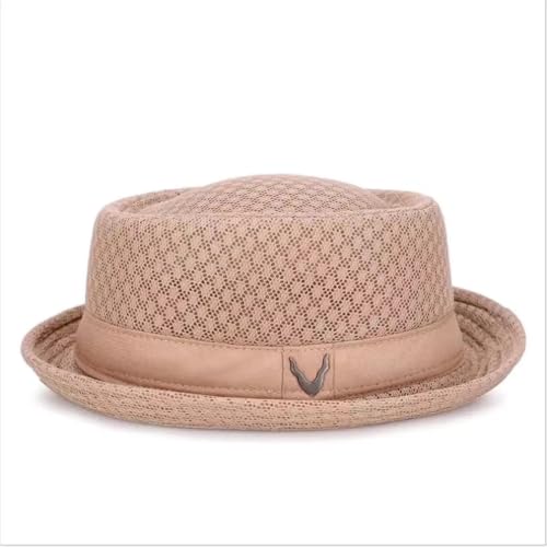 Chapeau rétro jazz en paille plate et maille anglaise respirante de haute manufacture - 3