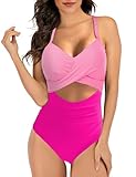 Buauty Women's One Piece Swimsuit Tummy Control Bathing Suits Sexy Cutout Swimwear Full Coverage Swim Suits for Women 2024 Pink
