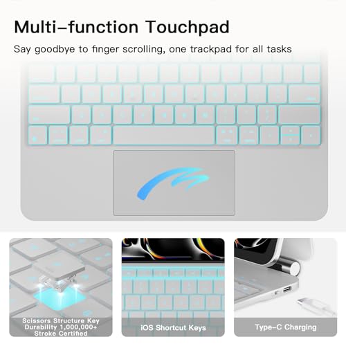 Image of RAYMCRAFT for iPad Pro 13-inch Case with Keyboard (M5 /M4, 2025 /2024), 11-Colors Backlight with Pencil Buckle, Stain-Resistant Surface, Magic Keyboard for iPad Pro 13-inch, Multi-Touch Trackpad, White