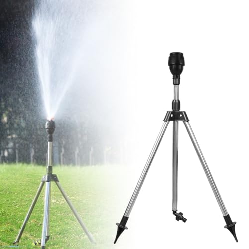 Beregner für Große Flächen Kreisregner Mit Stativ, Edelstahl Rotary Bewässerung Stativ Teleskop Gartensprenger, Rotating Tripod Sprinkler, Sprenger Garten für Hof, Garten, Rasen