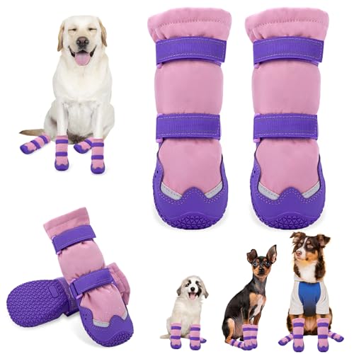 Top 10 Best Winter Shoes for Dogs: a Comprehensive Review 8 Dog Boots for Large Dogs, Medium Dog Shoes for Winter Snow Days, Waterproof Outdoor Dog Booties Fleece Lined Non- Slip with Reflective Strap for Snowy Hardwood Floor Hiking Walking, Size 7