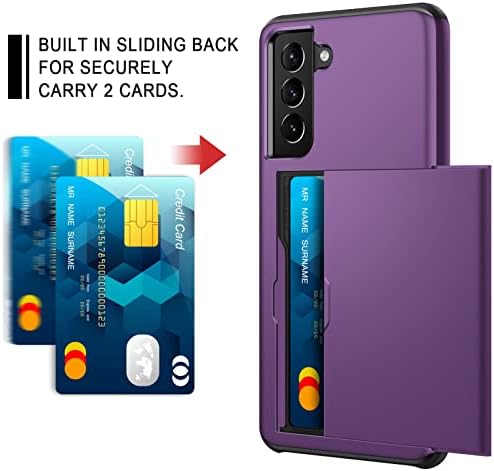 Coolden Compatible with Samsung S21 FE Case Wallet Case Shockproof Heavy Duty Protective Case Rubber BumCard Holder Wallet Case Cover Compatible with Samsung Galaxy S21 FE Phone Case (Purple)