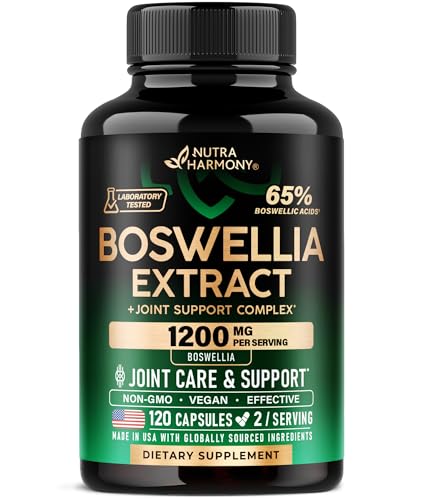 Boswellia 1200 mg - Boswellia Extract | Turmeric | Hyaluronic Acid | MSM | SAMe - Joint Health & Comfort Mobility Support - 65% Boswellic Acid - for Men & Women - Lab Tested - 120 Capsules