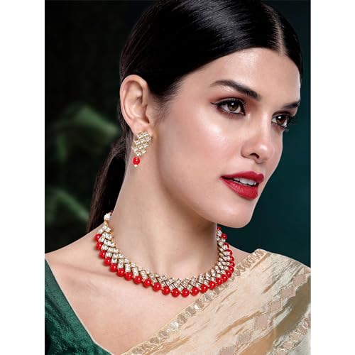 Image of Peora Kundan Faux Pearl Necklace & Jewelry Set Gift for Women