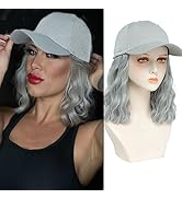AliRobam Hat with Natural Wave hair Extensions attached for woman Baseball cap wig Short Bob Hair...