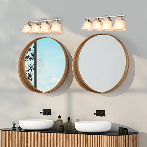 Image of Diodesy- 25-Inch Bathroom Vanity Square Bell Sconce 4-Light Fixture 100W Max E26 Medium Base Sockets Use A19 Bulb(Not Included) Brushed Nickel & Frosted Glass Shade ETL Listed- For Living Room Bedroom