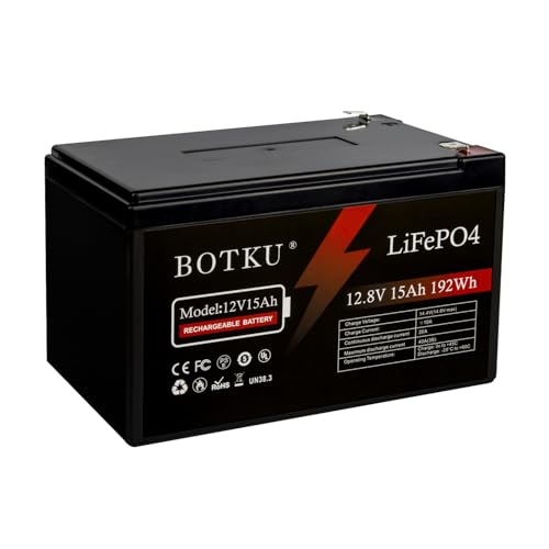 BOTKU 12V 15Ah Lithium LiFePO4 Deep Cycle Battery, 3000+ Cycle