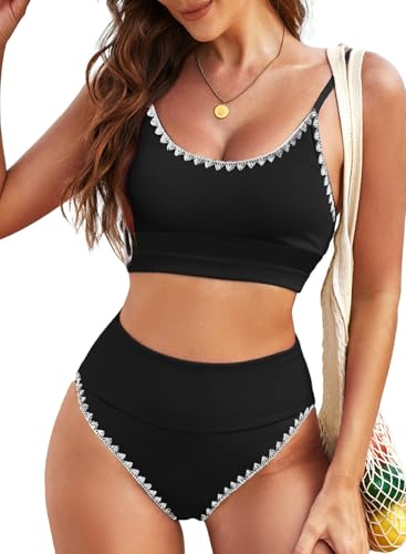 Image of Herseas Women 2 Piece High Waisted Bikini Sets Color Block Popular Swimsuits 2026 Summer Beach Swim Best Bathing Suits