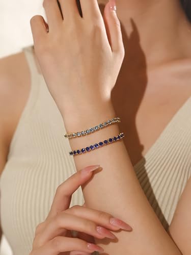 FANCIME Birthstone Bracelet Jewelry for Women Sterling Silver with Gold Plated Tennis Bracelet Classic Bolo Adjustable Chain Fine Jewelry Anniversary Birthday Gifts for Women Mom Wife Her2