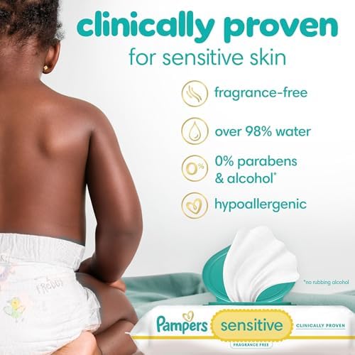 Pampers Sensitive Baby Wipes, Water Based, Clinically Proven, Hypoallergenic, and Unscented for Babies, 1008 Wipes Total (12 Flip-Top Packs) [Packaging May Vary] - 3