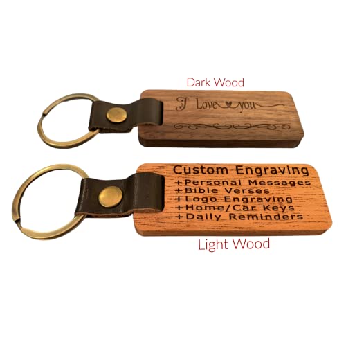 Victann Custom Wood Keychain, Personalized Wooden Keychain, Laser Engraved Keyring, Birthday Gift, Real Leather Keychain Strap, Best Gifts Ever, Customizable, Engravable, Name Initials, (Wk-01) #TOP7