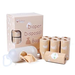 Diaper Bags Disposable, Biodegradeable Dirty Diaper Bag (8 Refill Rolls/120 Pack) with Dispenser | Essential for Travel and Quick Change on The Go | Baby Poop Bags | Unscented