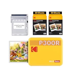 KODAK - Mini 3 Retro 4PAS draagbare fotoprinter (7,6 x 7,6 cm), verpakking van 68 vellen, geel