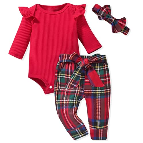 Image of Aalizzwell Preemie Newborn Infant Baby Girls Clothes Ribbed Romper Bodysuit Pants Set Fall Winter Outfits