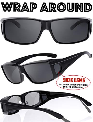 Image of The Fresh High Definition Polarized Wrap Around Shield Sunglasses for Glasses - Leather Eyeglasses Case