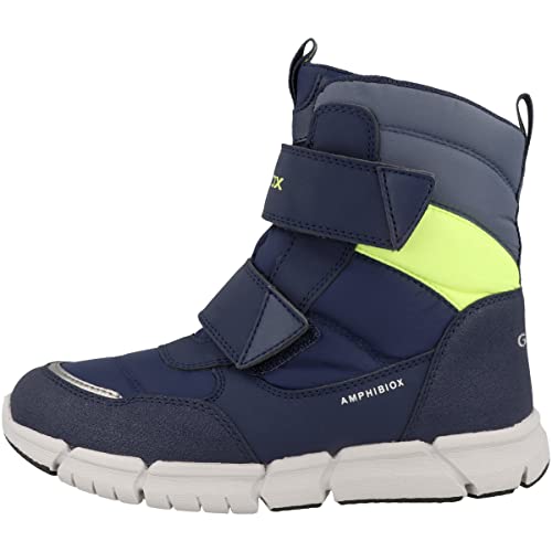 Geox J Flexyper Boy B Abx Ankle Boot, Navy Fluo Yellow, 34 EU