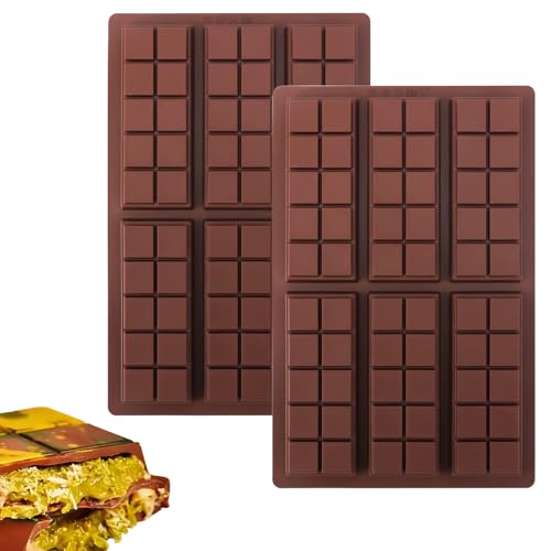2pcs Chocolate Bar Molds, 60 Square Grids Silicone Deep Chocolate Bar Molds Flexible Candy Bar Molds...