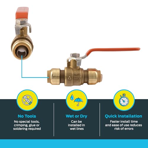 Image of SharkBite 1 /2 Inch Ball Valve, Pack of 4, Push to Connect Brass Plumbing Fitting, Water Shut Off, PEX Pipe, Copper, CPVC, PE-RT, HDPE, 22222LFJ3