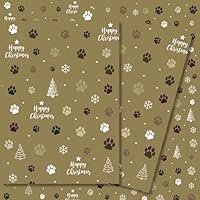 Christmas Paw Print Wrapping Paper - 2 Sheets of Christmas Paws Gift Wrap - 70x50cm - Cat - Dog - Pet - Recyclable & Eco Friendly