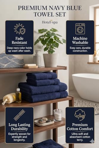Image of Towels for Bath | Towels for Bath Large Size Bath Towel - Soft & Absorbent | 600 GSM | 1 Piece Bath Towel for Men /Women | 70 cms x 140 cms - Navy Blue