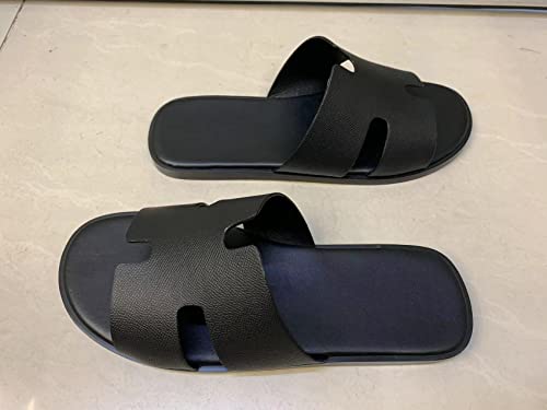 Image of Mengchengying Mens Casual Comfortable Lightweight Fashion Genuine Leather Slip Slide Indoor and Outdoor Open Sandal Anti Slip Cushion Support
