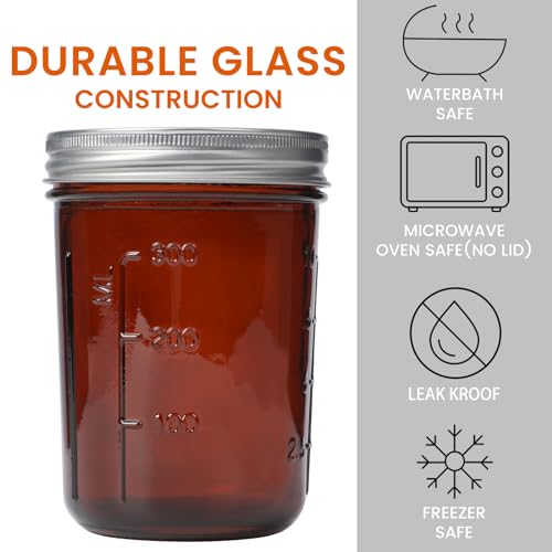 Image of KORCCI Amber Glass Mason Jars 16oz - 6 Pcs Wide Mouth Mason Jars With Lids And Bands. Empty Candle Jar, Food Storage Containers, Canning Jar For Canning, Fermenting, Pickling, Jar Decor.
