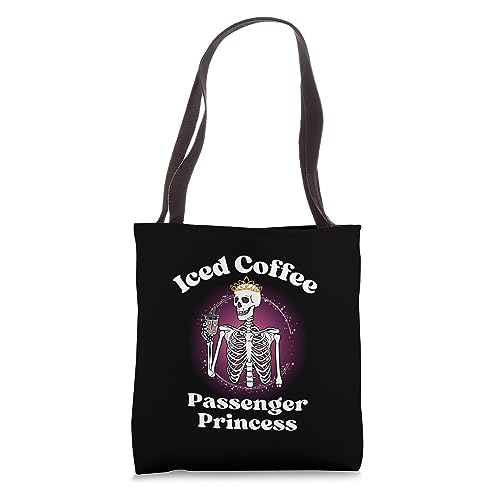 Bolso tote de estilo gótico con diseño de esqueleto y frase 'Iced Coffee Passenger Princess' para chica miniatura 1