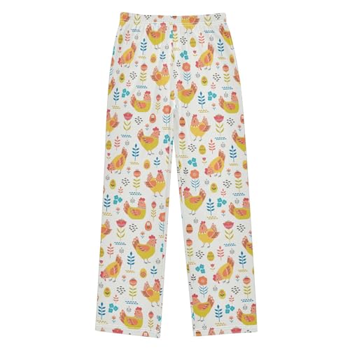 ZZXXB Rooster Flowers Boys Long Pants Soft Trousers Elastic Waist Kids Lounge Bottoms with Pockets S-XL