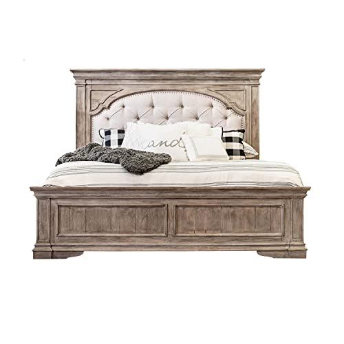 Steve Silver Highland Park Solid Wood Driftwood Gray Upholstered Panel Queen Bed